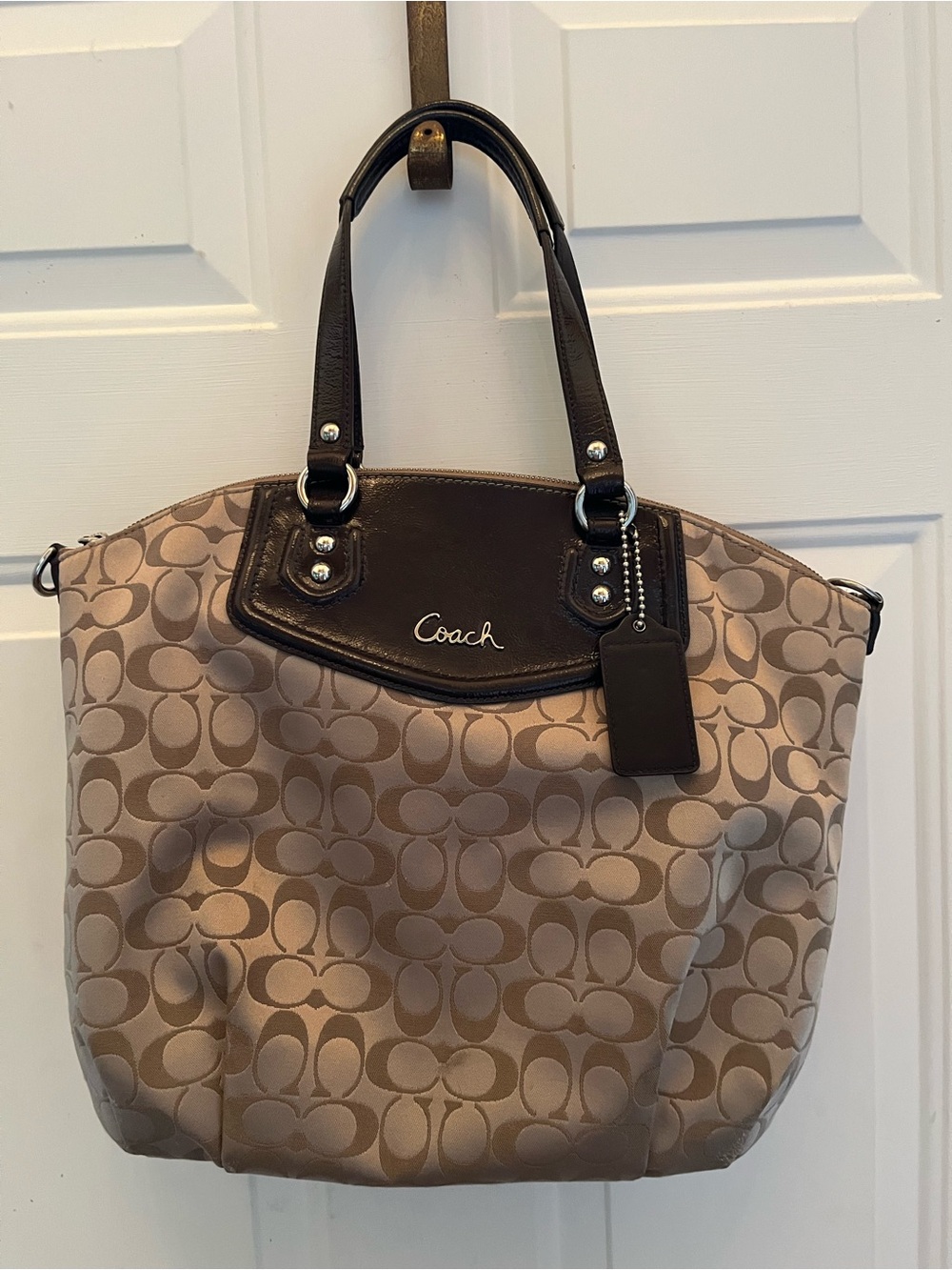 Coach Tan and Dark Brown Signature Canvas Tote